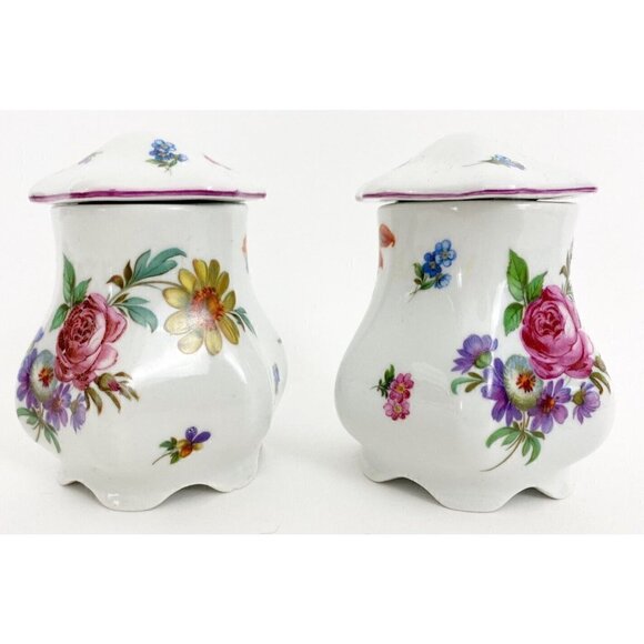 T. LIMOGE Italy Peint A La Main Dresser Vases With Lids 4” Tall Containers 2pc - Picture 4 of 12